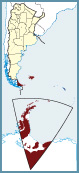 Situación del mapa de la provincia de Tierra del Fuego, Antártida, e Islas del Atlántico Sur