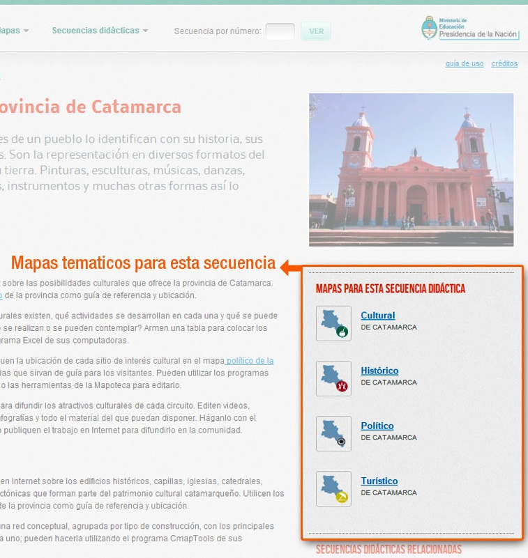 Íconos miniatura en el margen derecho, para acceder a los mapas temáticos de cada secuencia didáctica