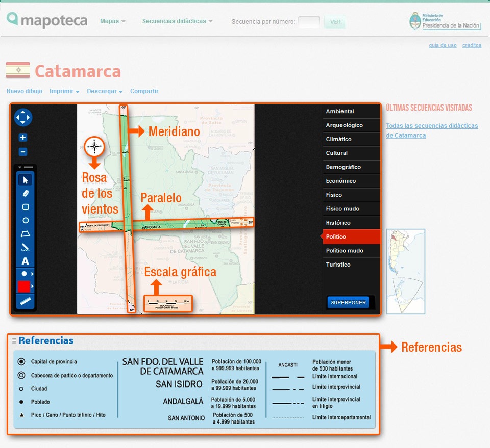 La página del visor de mapas y sus elementos    