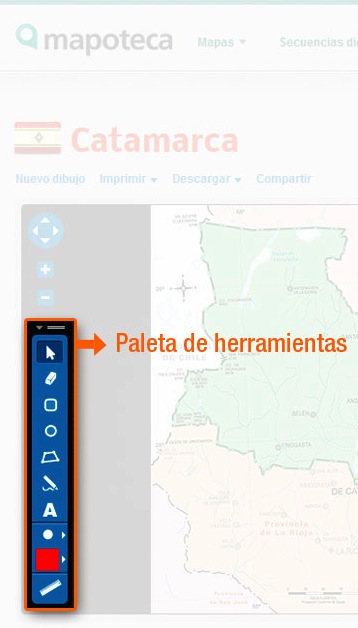 Paleta de herramientas para dibujar a la izquierda en el visor de mapas