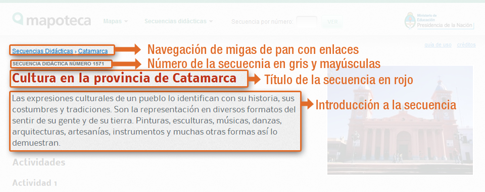Encabezamiento de las secuencias didácticas con navegación de migas de pan, número y título de cada secuencia