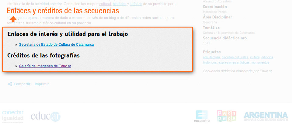 Enlaces y créditos de las fotos, al final de las secuencias